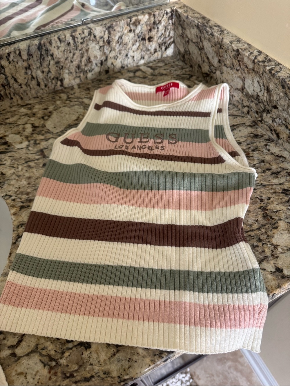GUESS ladies ' Striped Ribbed Tank Top - Pink, Cream & Green